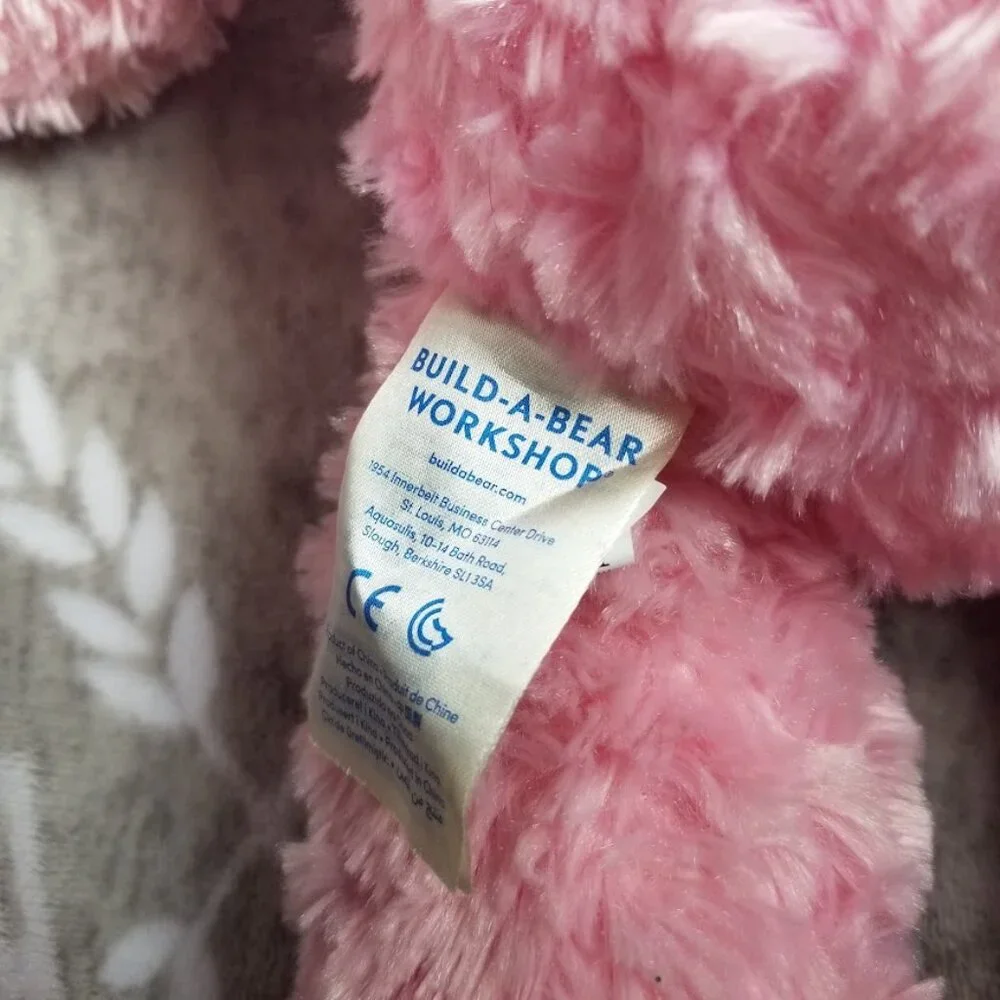 Build A Bear Workshop Plush Pink Cuddles Teddy Bear Swirly Fur Purple Eyes Heart